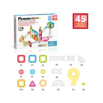 Picasso Tiles Marble Run 45 Piece Travel Size Magnetic Tiles Building Blocks 3