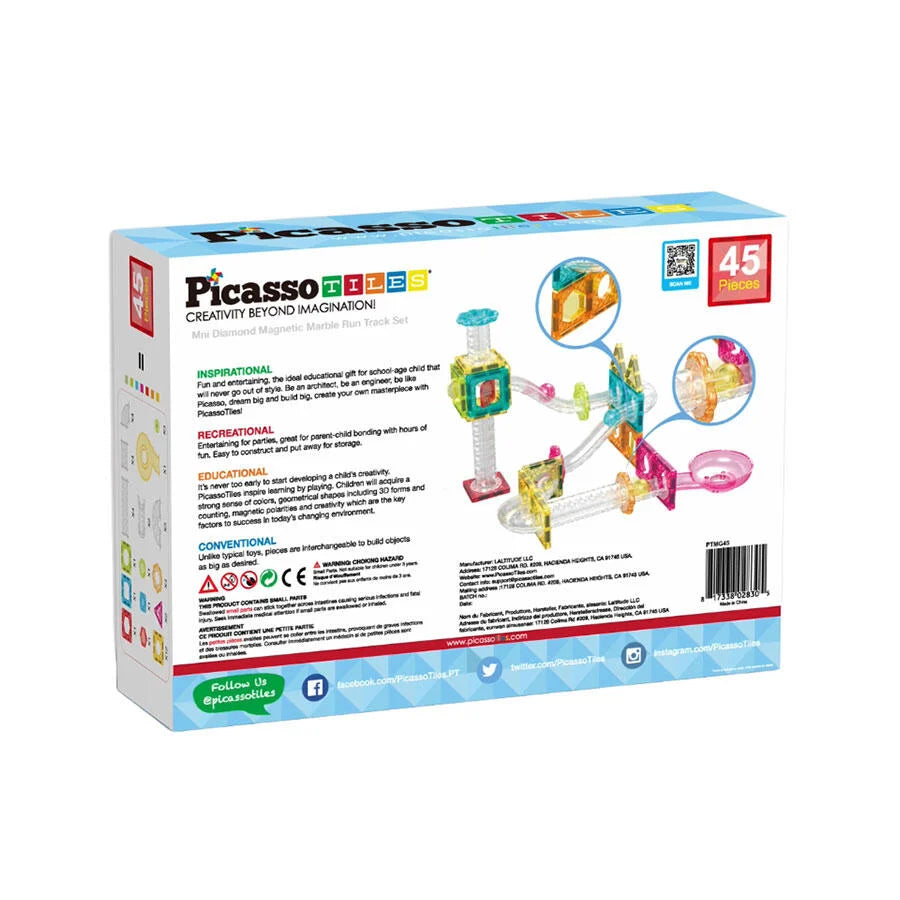 Picasso Tiles Marble Run 45 Piece Travel Size Magnetic Tiles Building Blocks4