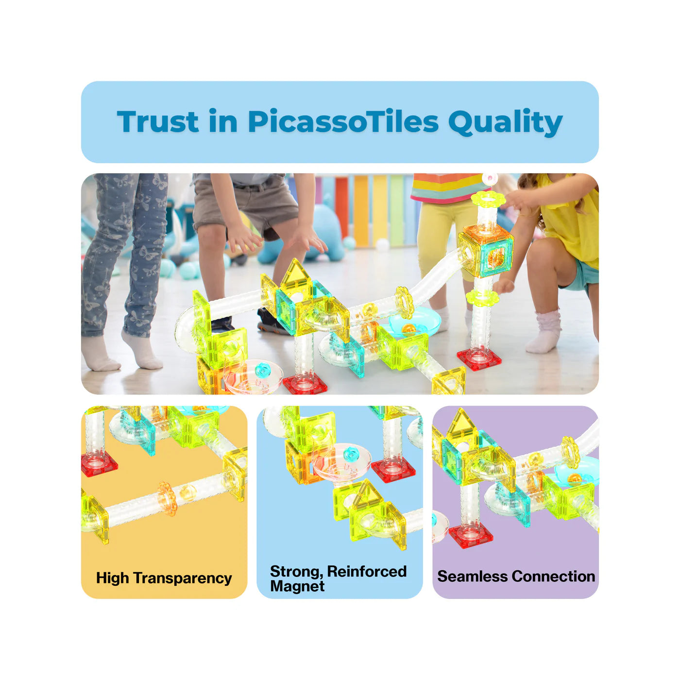 Picasso Tiles Marble Run 45 Piece Travel Size Magnetic Tiles Building Blocks 6