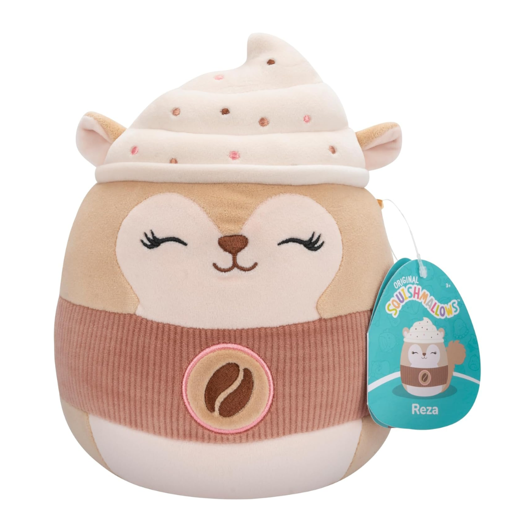 Little Plush Squishmallows 7.5” -(Reza - Latte Squirrel W/Pink Sleeve And Heart Logo)