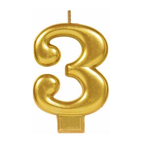 NUMERAL # 3 METALLIC GOLD MOULDED CANDLE