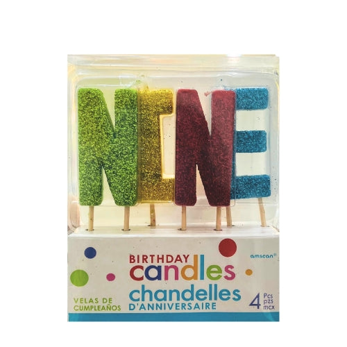 Glitter Rainbow 9th Birthday Candle Pick