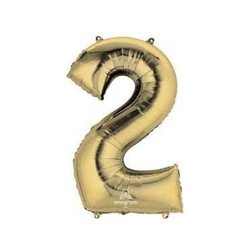Number 2 White Gold Large Foil Balloon - 26 X 34 Inch