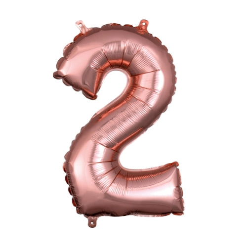 Number 2 Rose Gold Mini Foil Balloon - 16 Inch