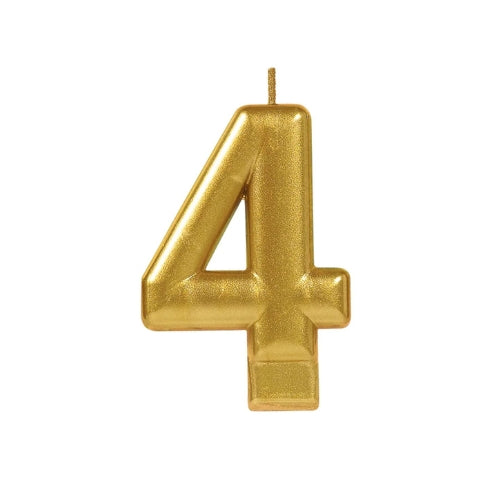 NUMERAL # 4 METALLIC GOLD MOULDED CANDLE