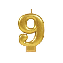 Number 9 Metallic Gold Moulded Candle