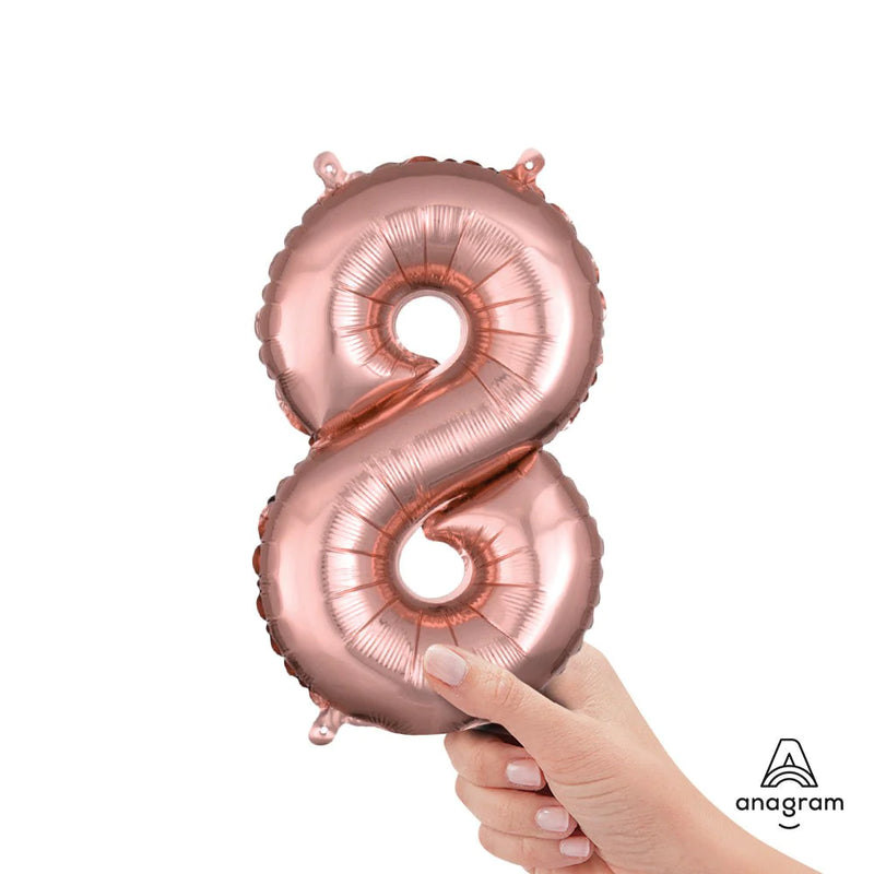 16 inch NUMBER 8 ROSE GOLD MINI SHAPE FOIL BALLOON