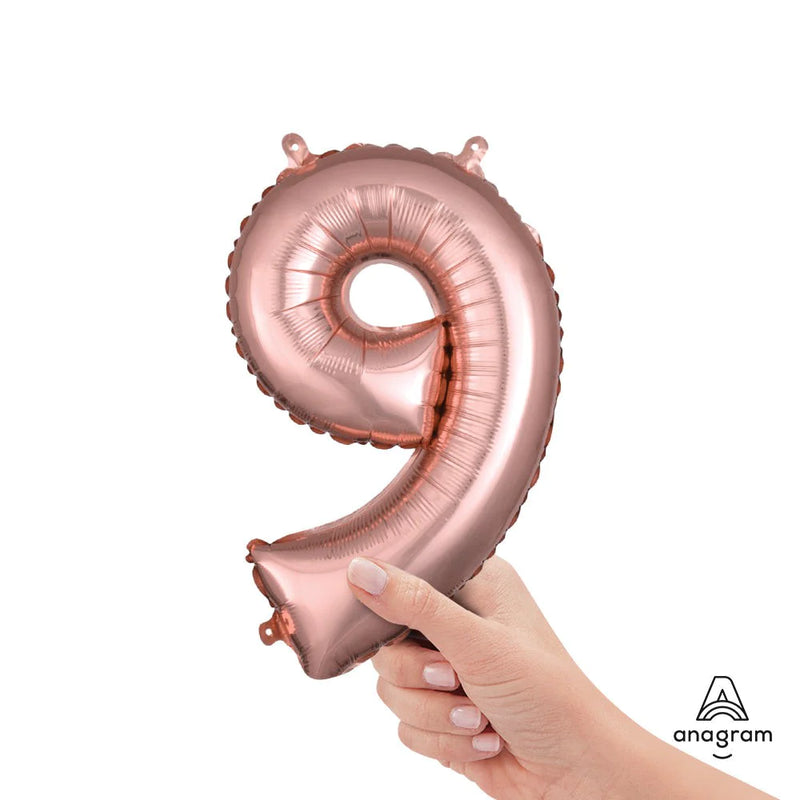 16 inch NUMBER 9 ROSE GOLD MINI SHAPE FOIL BALLOON