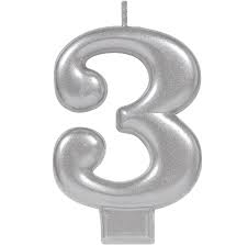 #3 SILVER NUMERAL METALLIC CANDLE