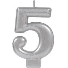 #5 SILVER NUMERAL METALLIC CANDLE