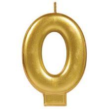 NUMERAL # 0 METALLIC GOLD MOULDED CANDLE