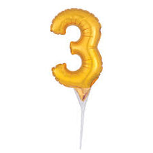 Number 3 Gold Cake Pick Micro Foil Balloon
