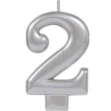 #2 SILVER NUMERAL METALLIC CANDLE