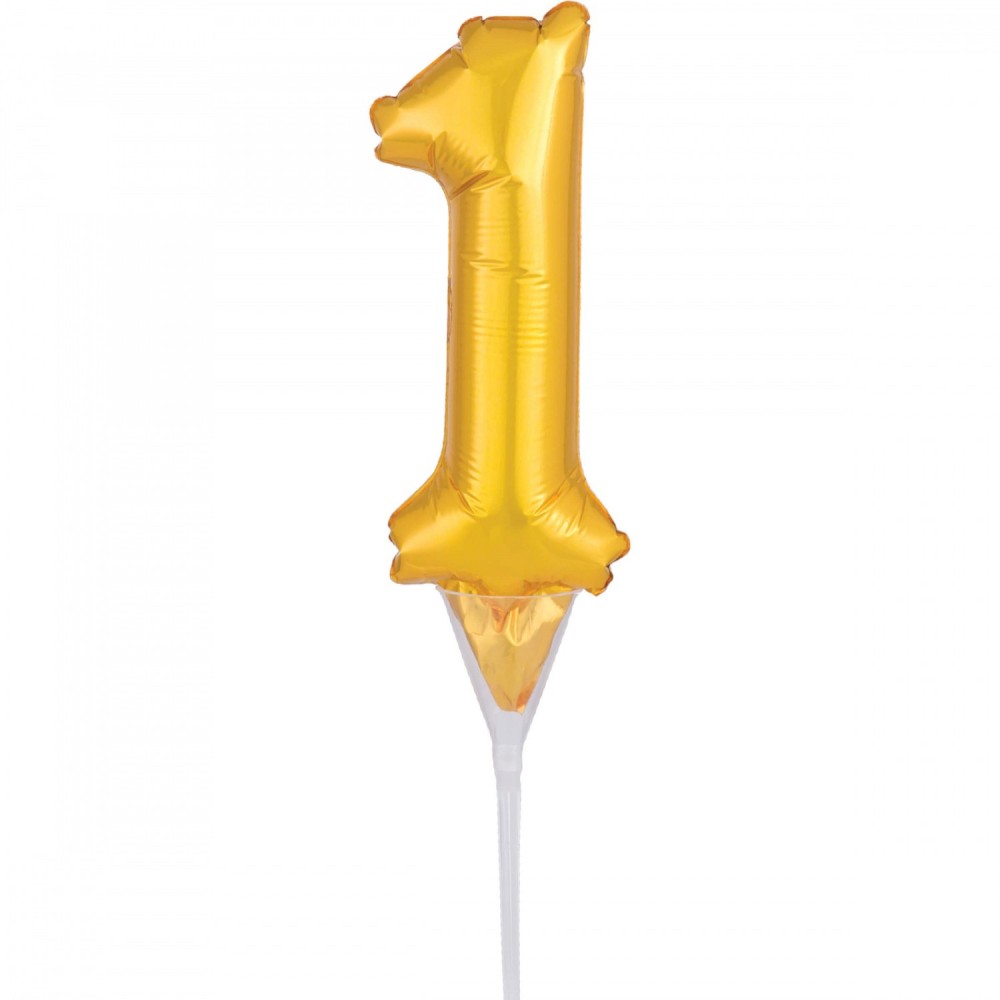 Number 1 Gold Cake Pick Micro Shape Foil Balloon.